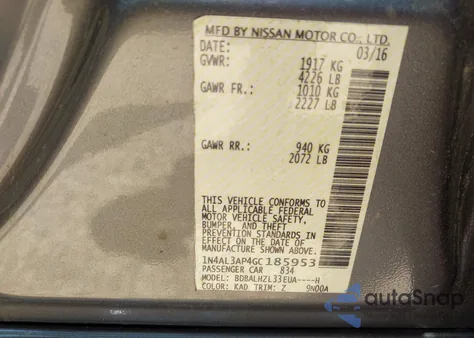 2016 Nissan Altima 2.5 Sr z USA, uszkodzony, nr VIN 1N4AL3AP4GC185953